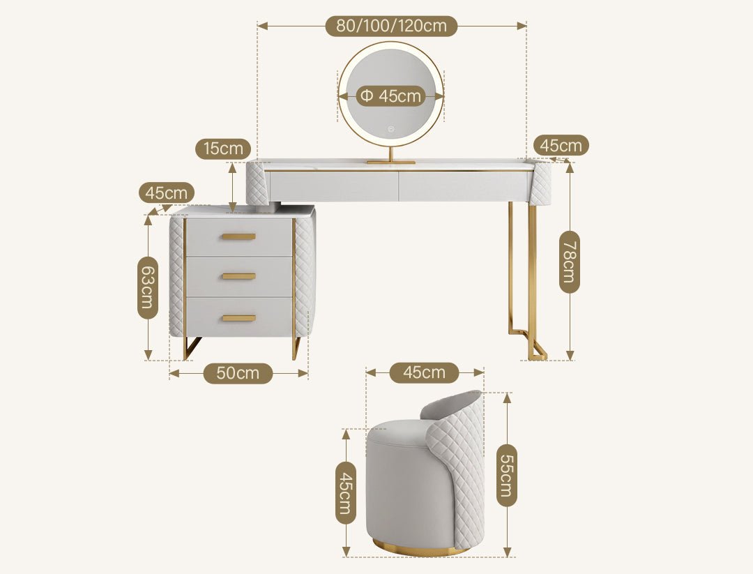 Allurea Dressing Table With LED Mirror, Greyish Cream - Miola