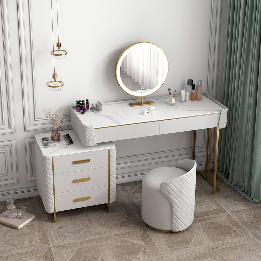 Allurea Dressing Table With LED Mirror, Greyish Cream - Miola