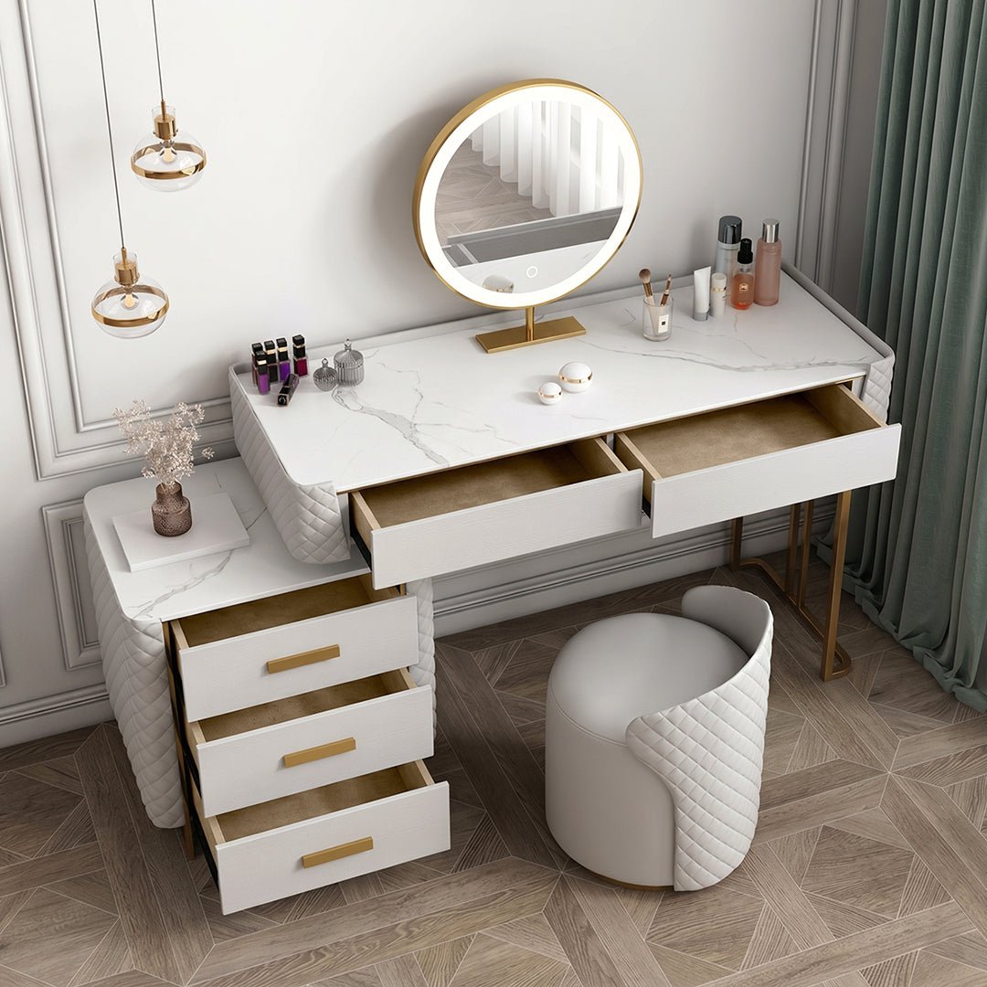 Allurea Dressing Table With LED Mirror, Greyish Cream - Miola