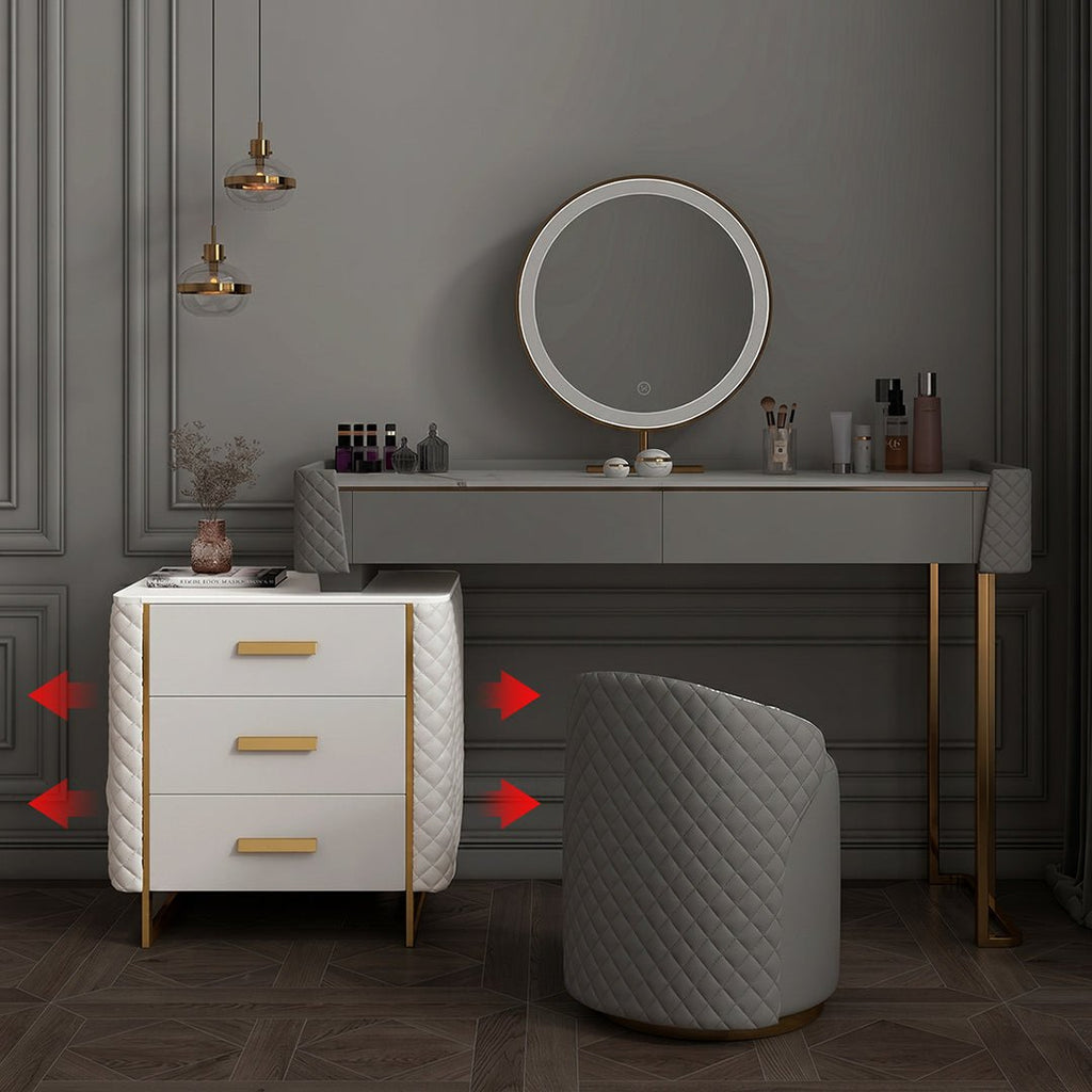 Allurea Dressing Table With LED Mirror, Greyish Cream - Miola