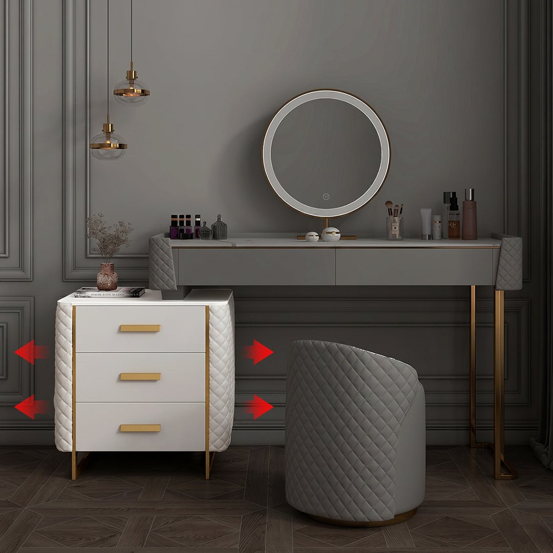Allurea Dressing Table With LED Mirror, Greyish Cream - Miola