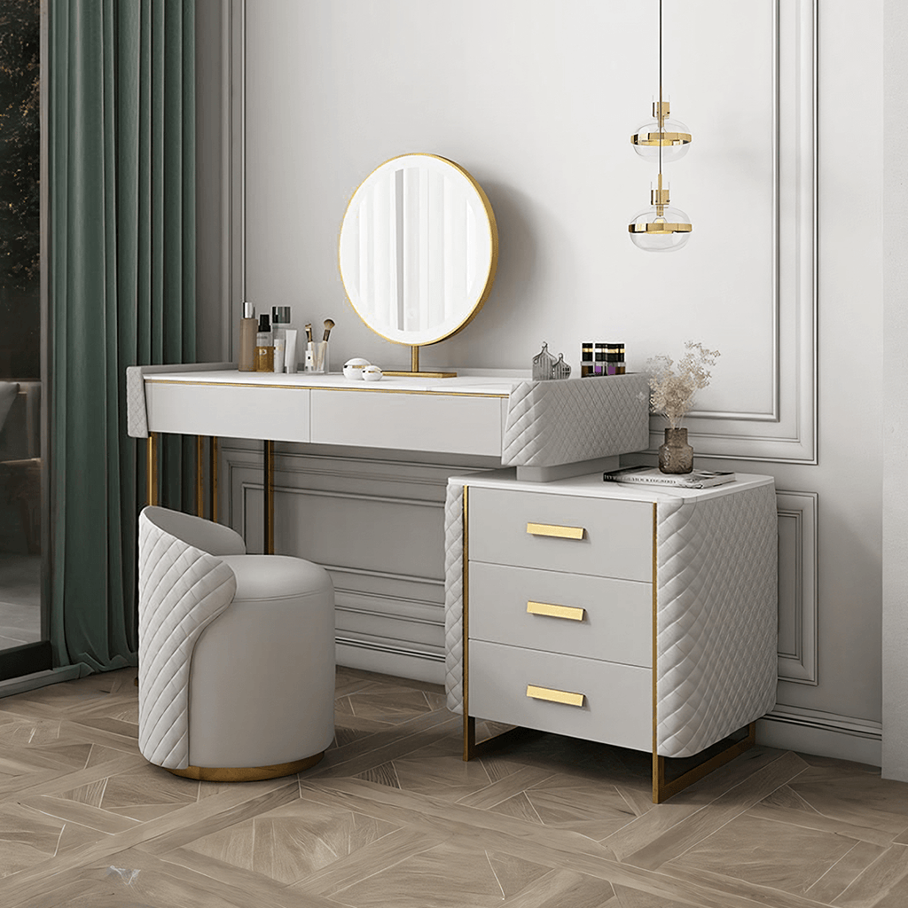 Allurea Dressing Table With LED Mirror, Greyish Cream - Miola