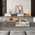 AnMoo Nesting Coffee Table Set With TV Stand, Golden Base - Miola