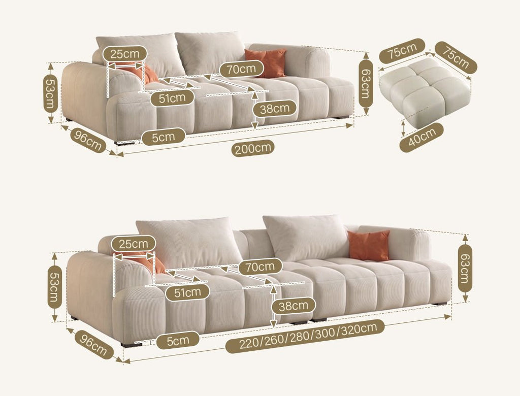 Arabella Module Sofa, Two Seater Sofa, Three Seater Sofa, Four Seater, Corduroy Fabric - Miola