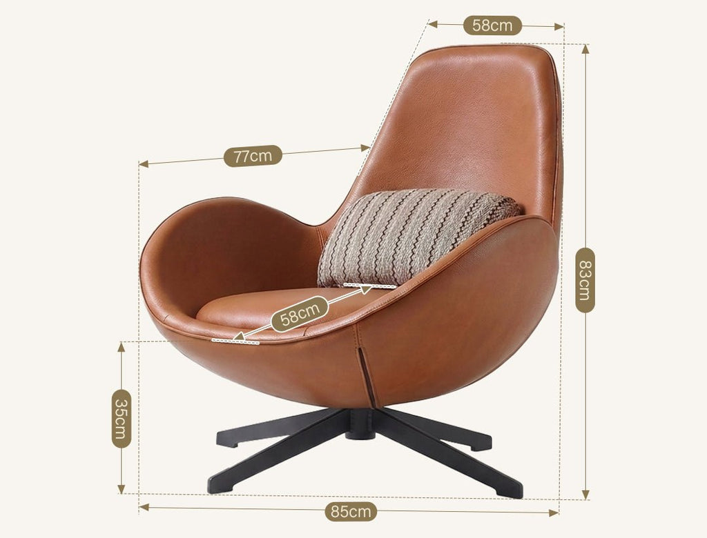 Snail Swivel Accent Armchair, Brown Leather - Miola