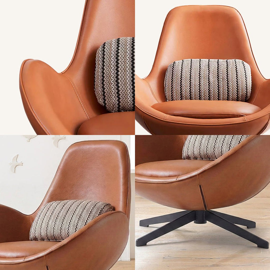 Snail Swivel Accent Armchair, Brown Leather - Miola