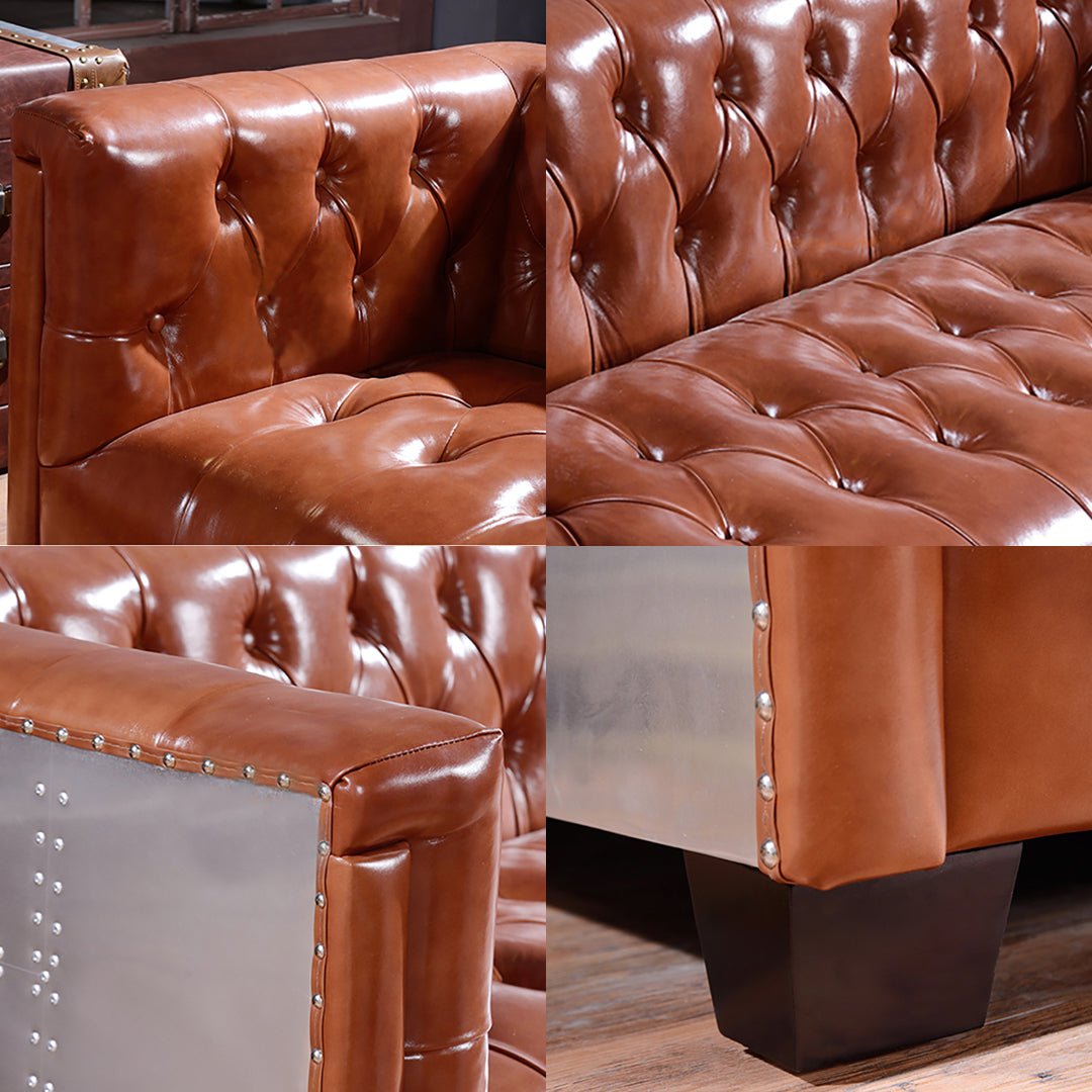 Aviator Three Seater Sofa, Real Leather And Aluminium - Miola
