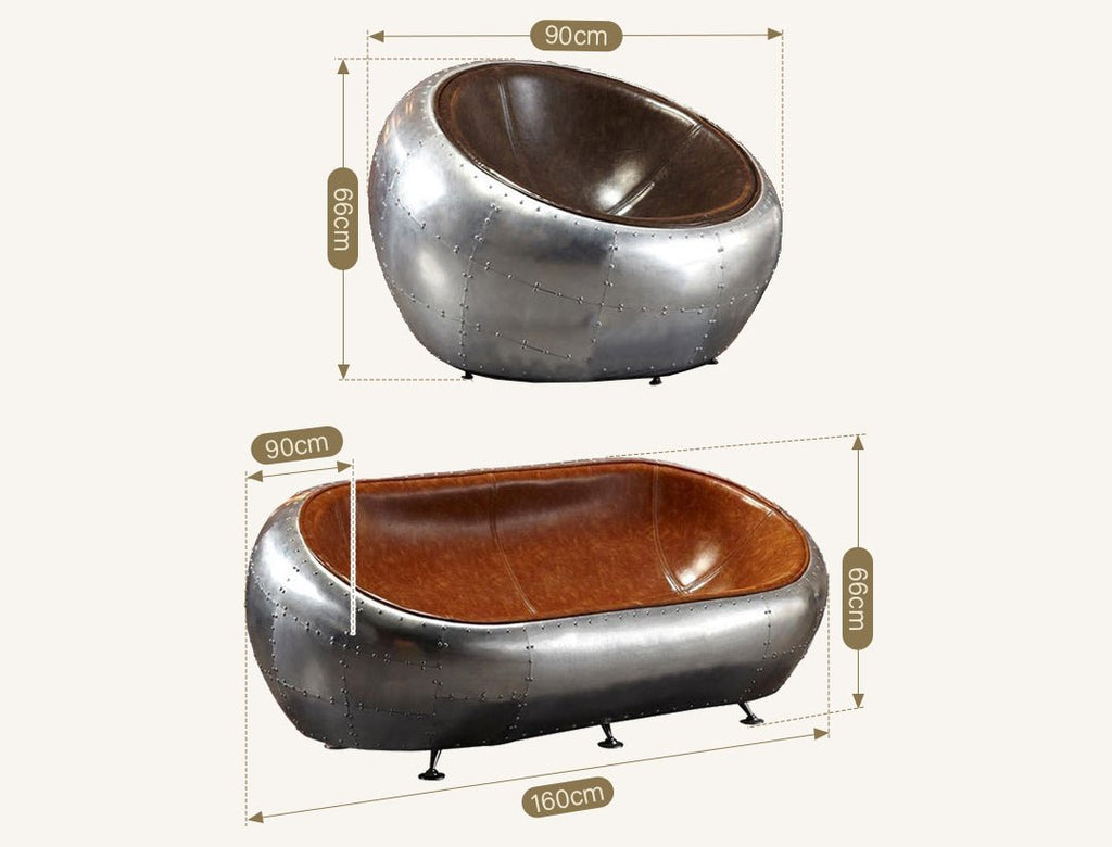Aviator Airplane Tub Two Seater Sofa, Aluminum Loveseat - Miola