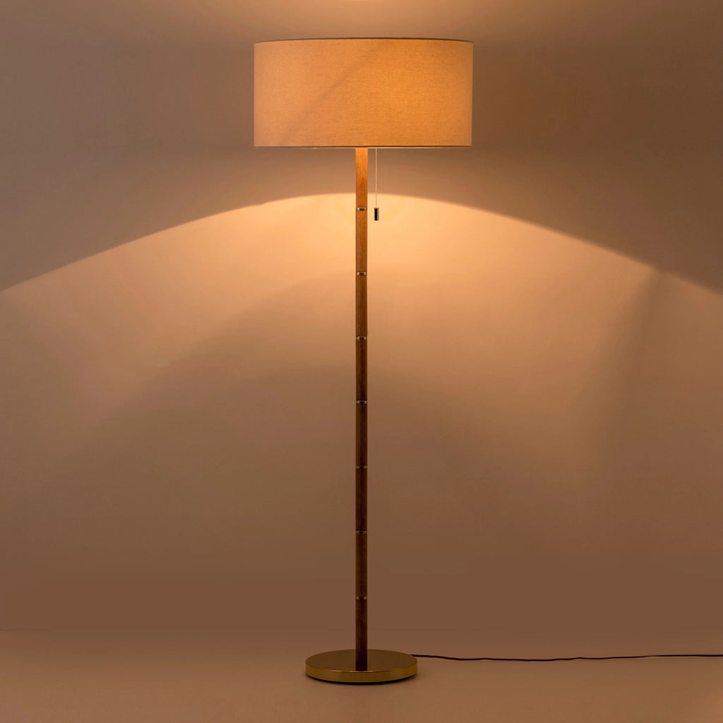 Wood & brass disk floor lamp - Miola