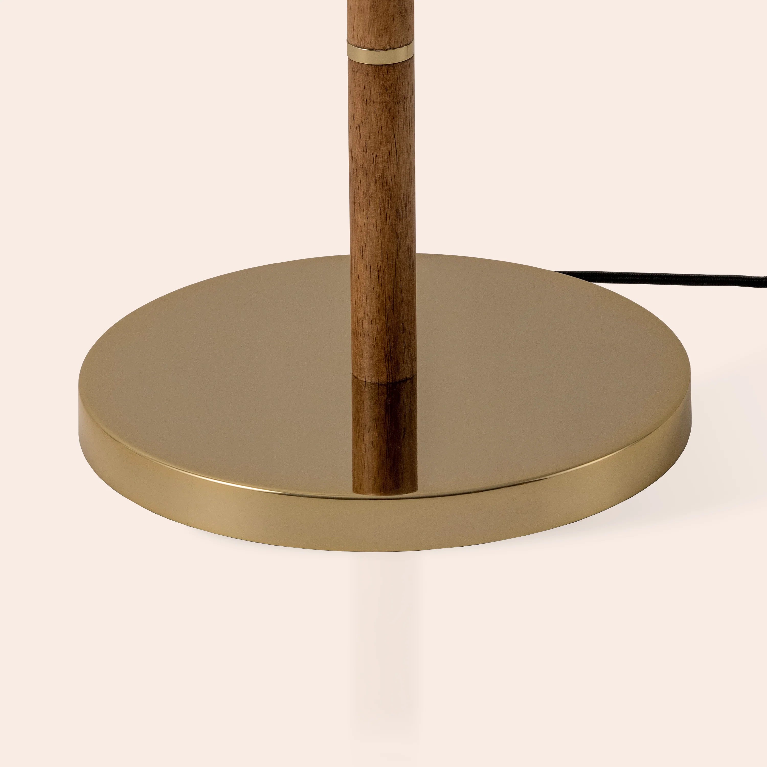 Wood & brass disk floor lamp