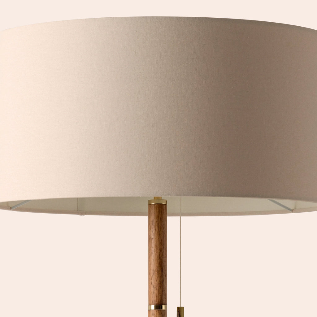 Wood & brass disk floor lamp - Miola