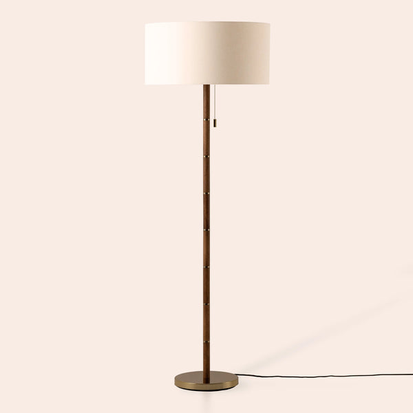 Wood & brass disk floor lamp - Miola