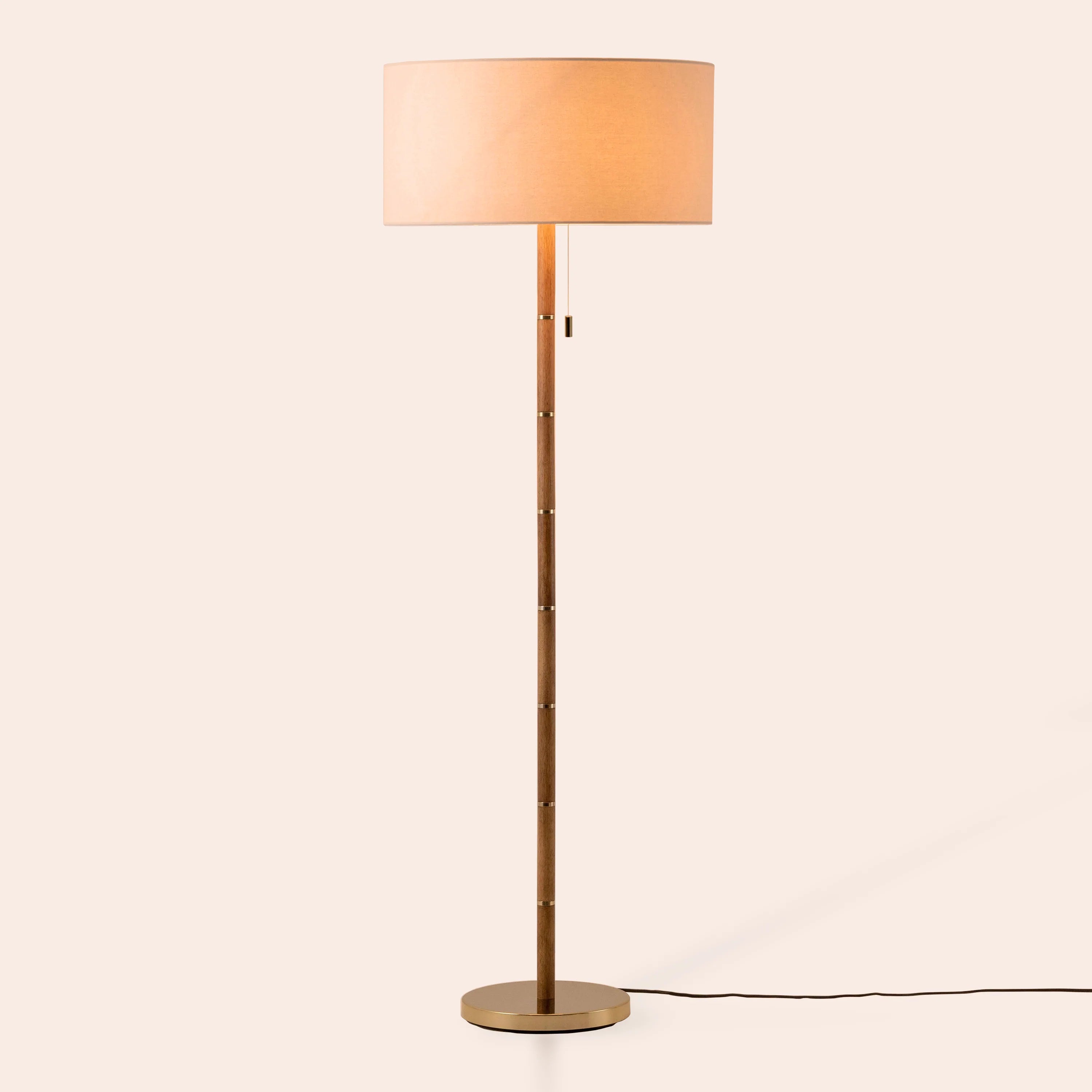 Wood & brass disk floor lamp - Miola