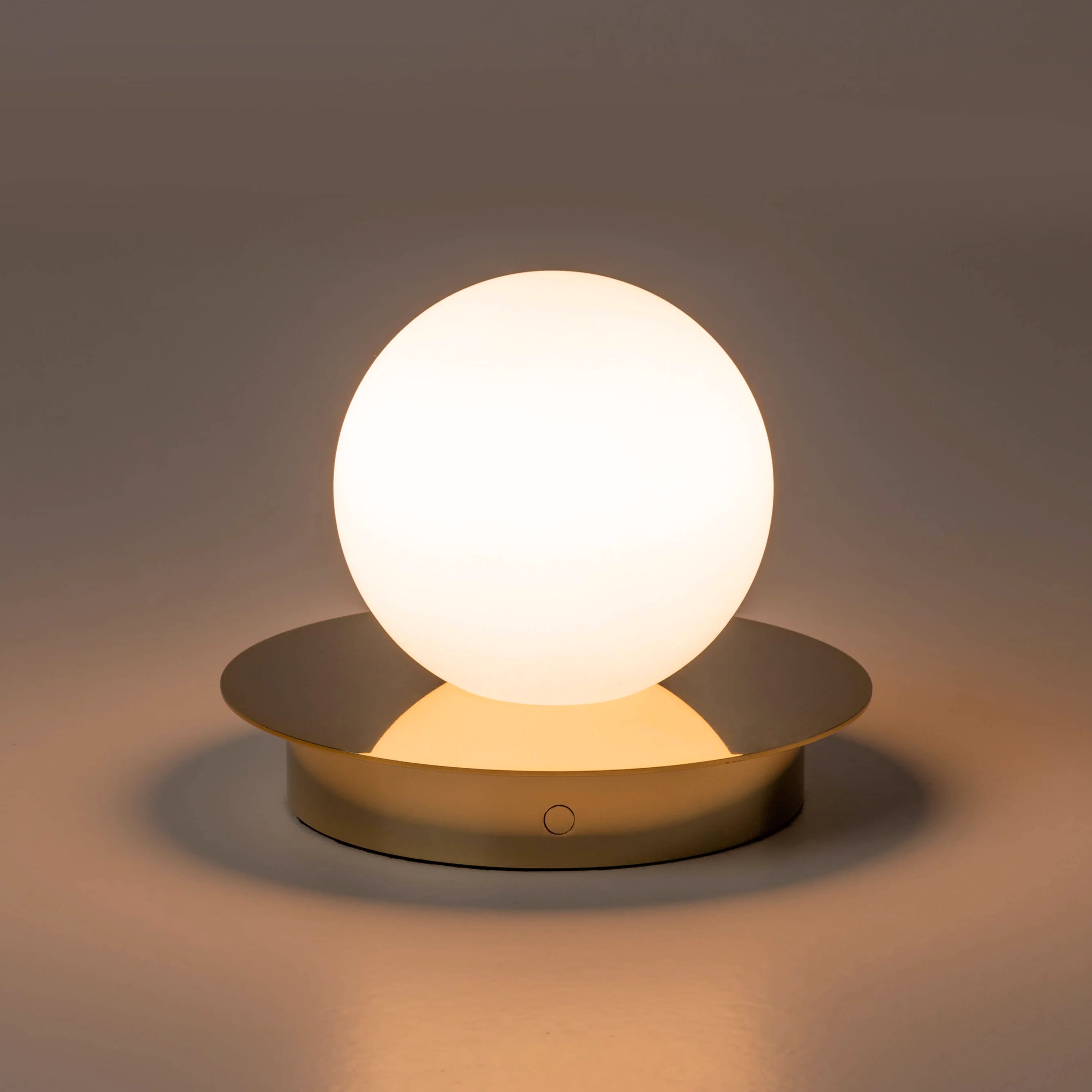 Brass opal disk cordless table lamp