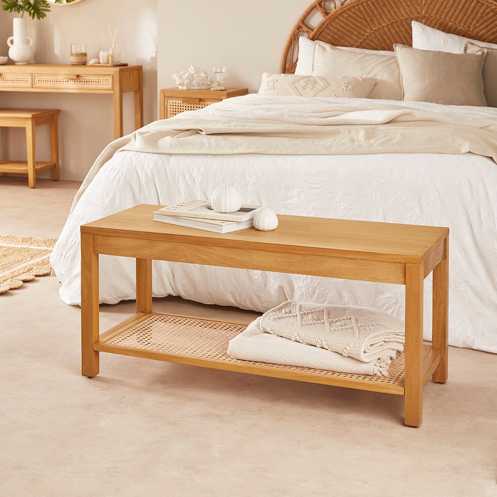 Bali Rattan Bench with Storage Shelf - Miola
