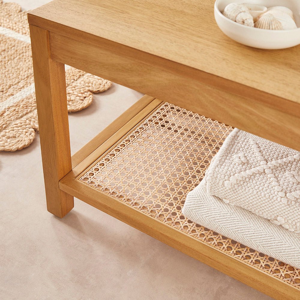 Bali Rattan Bench with Storage Shelf - Miola