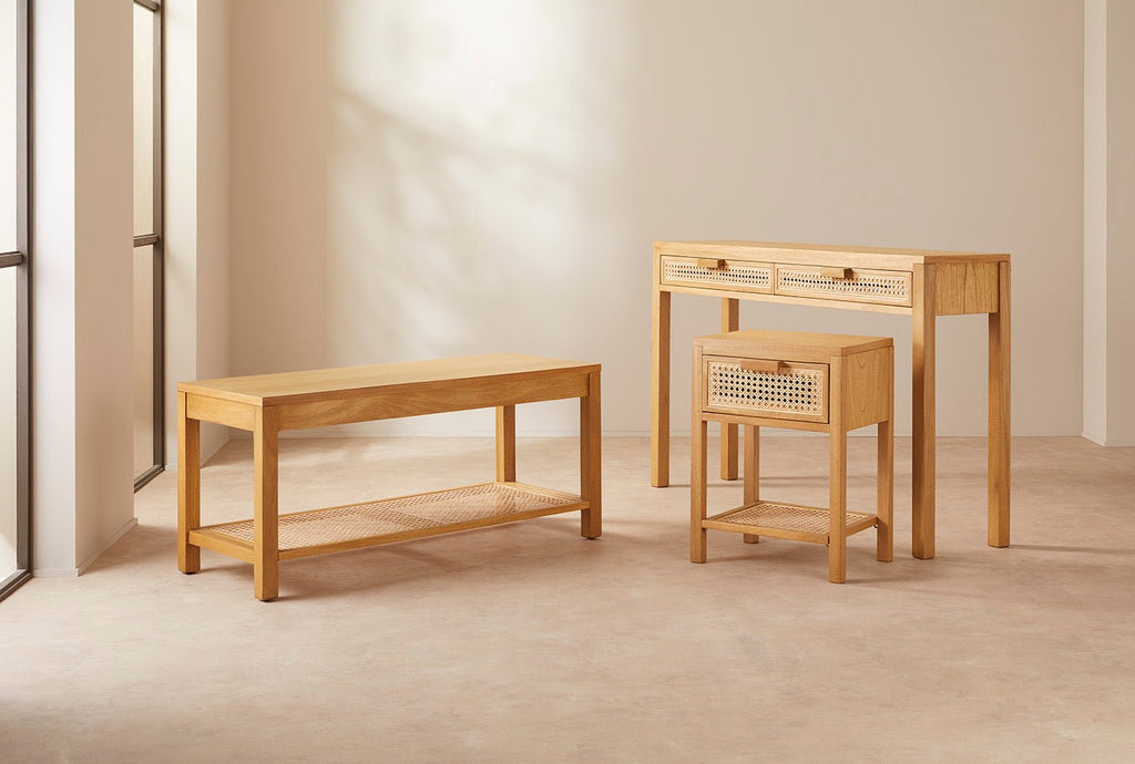 Bali Rattan Bench with Storage Shelf - Miola