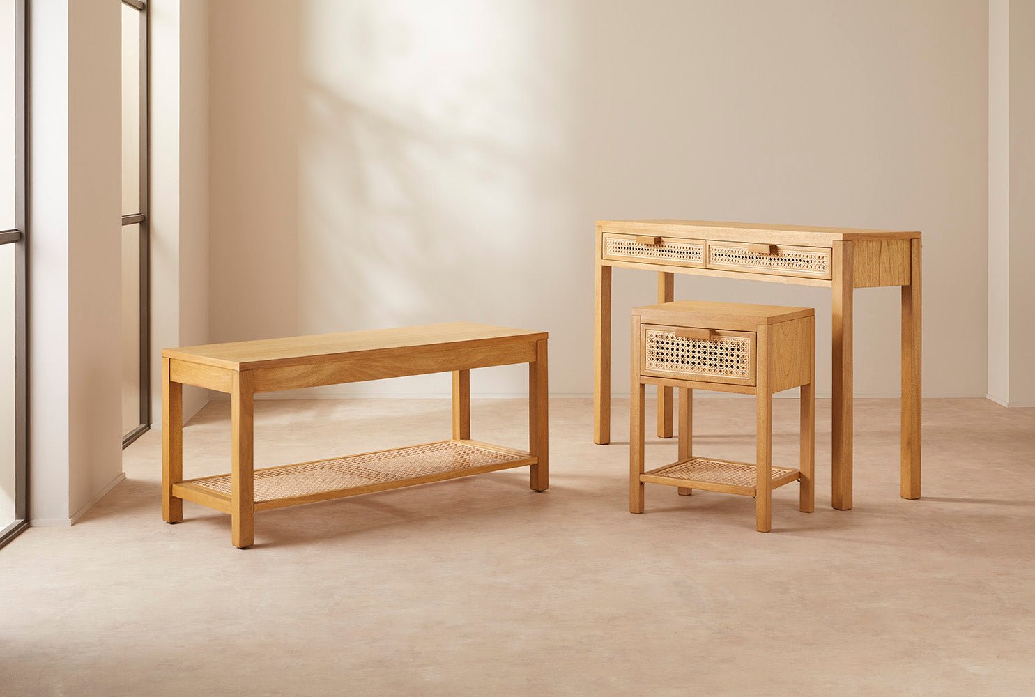 Bali Rattan Bench with Storage Shelf - Miola