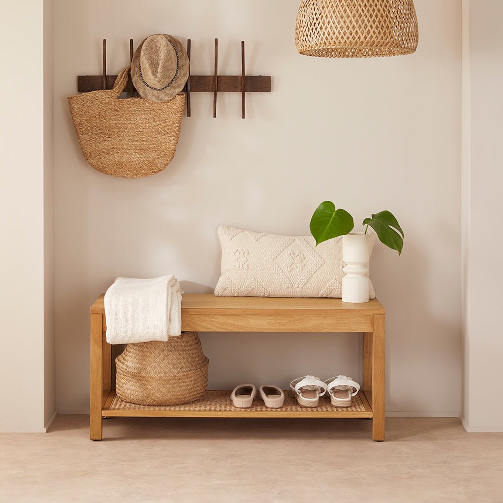 Bali Rattan Bench with Storage Shelf - Miola