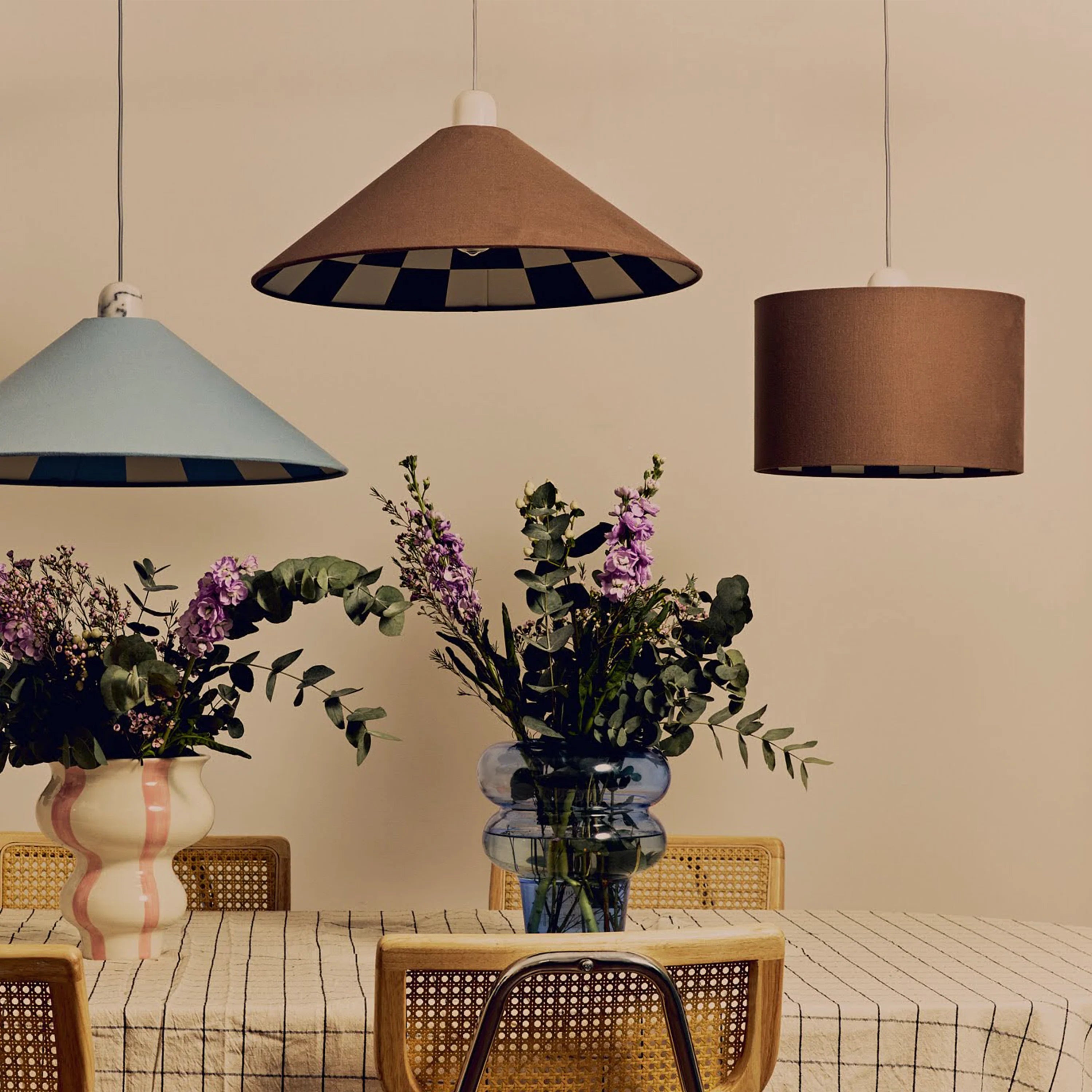 Bark brown check lined drum shade - Miola