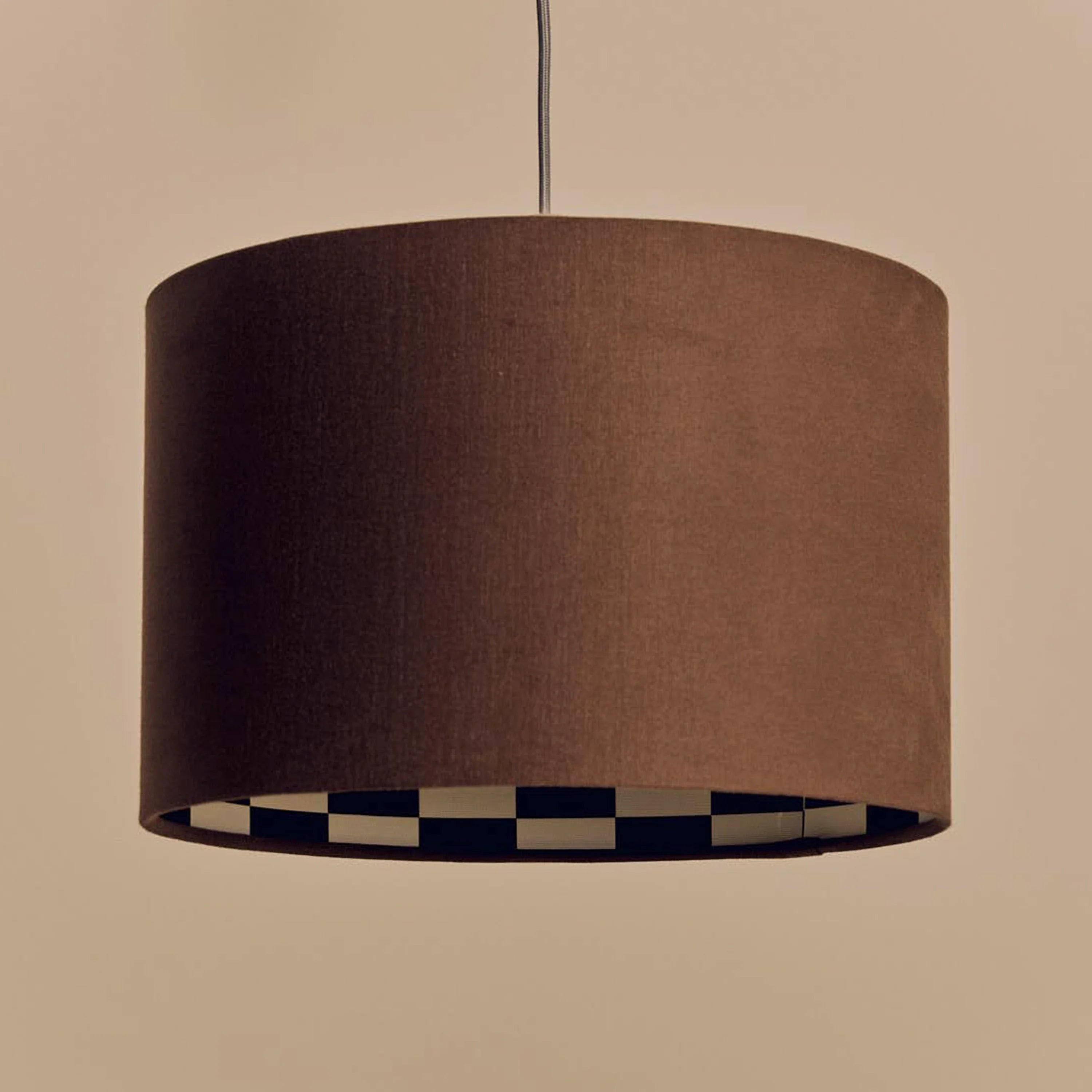 Bark brown check lined drum shade - Miola