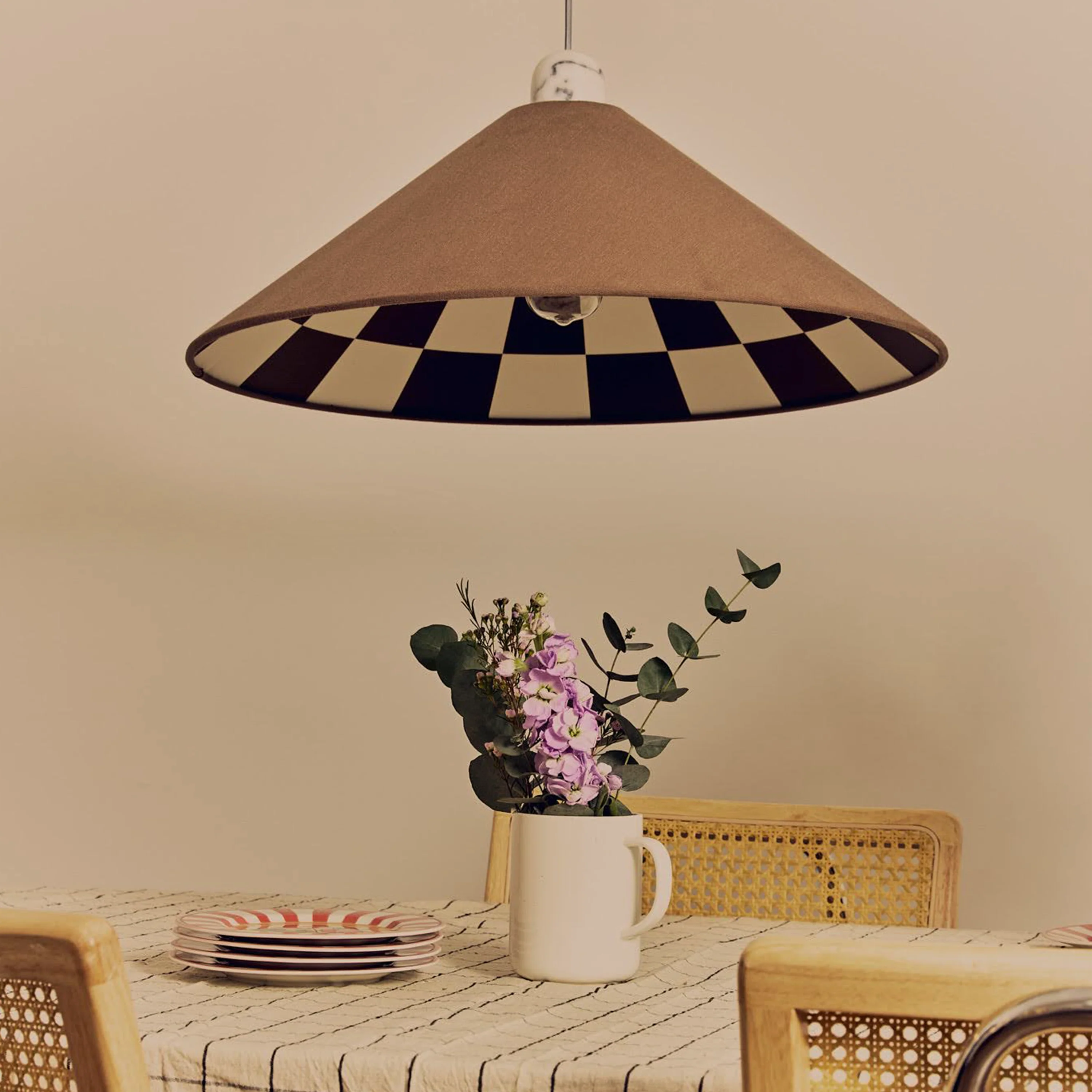 Bark Brown Check Lined Cone Shade - Miola