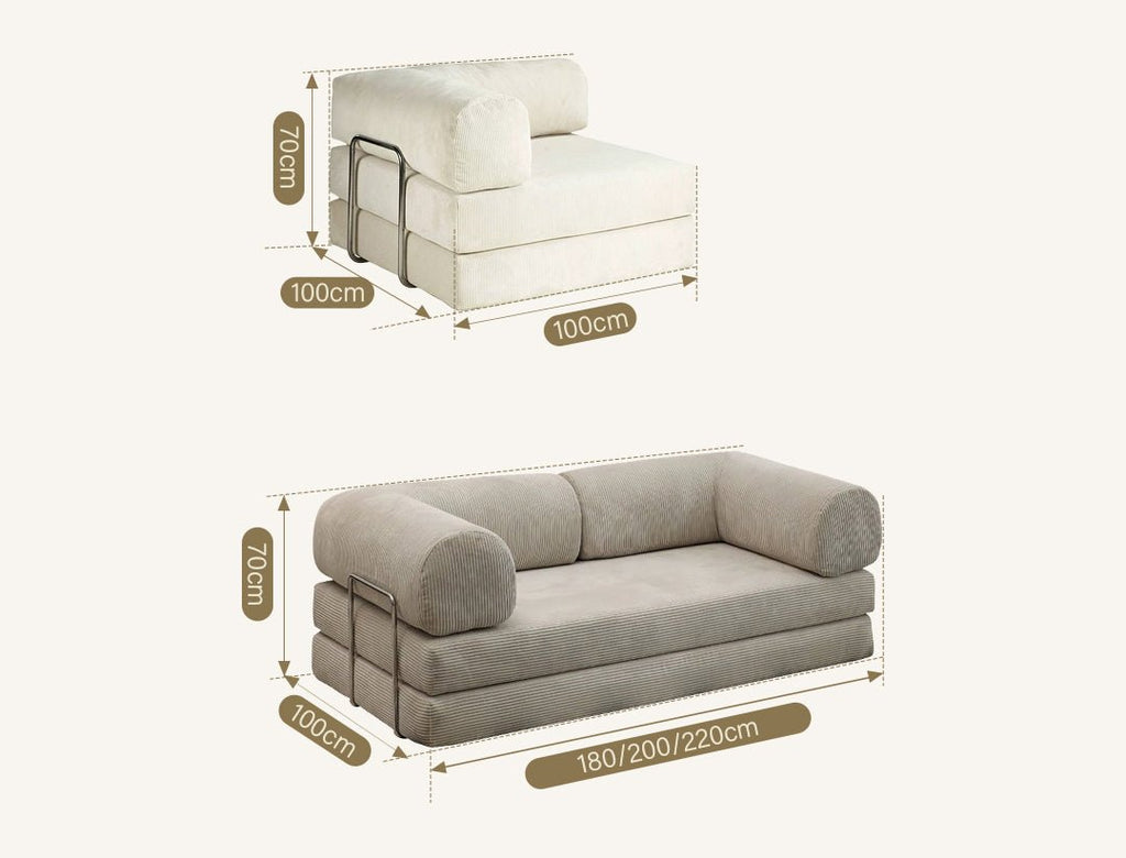Bacardi Foldable Lazy Sofa Bed For Lounging, Corduroy - Miola