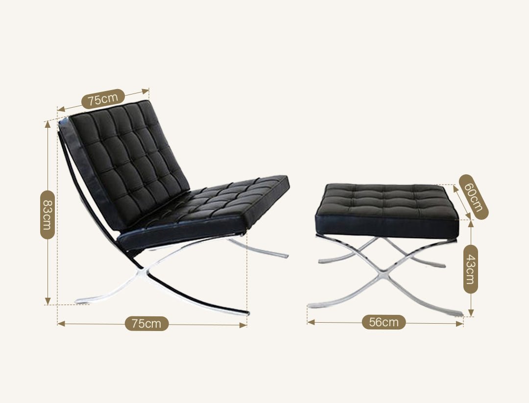 Barcelona Chair And Ottoman, Real Leather - Miola