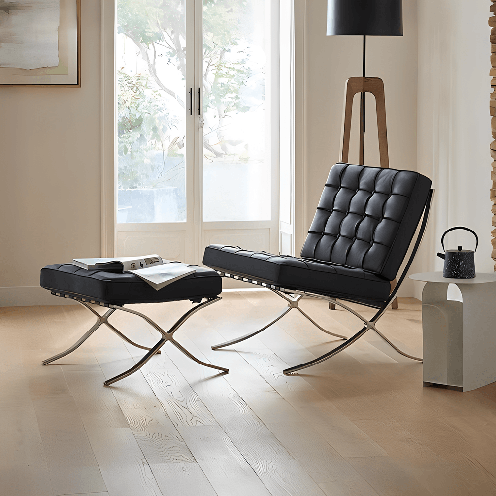 Barcelona Chair And Ottoman, Real Leather - Miola