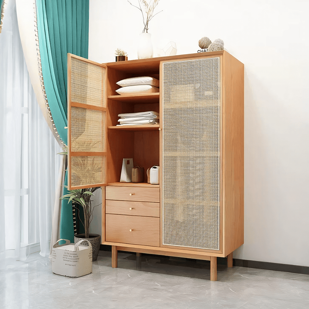 Bernadette Wardrobe, Hallway Storage, Natural Rattan & Oak - Miola