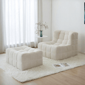 Bernice White Loung Chair And Ottoman, White Corduroy - Miola