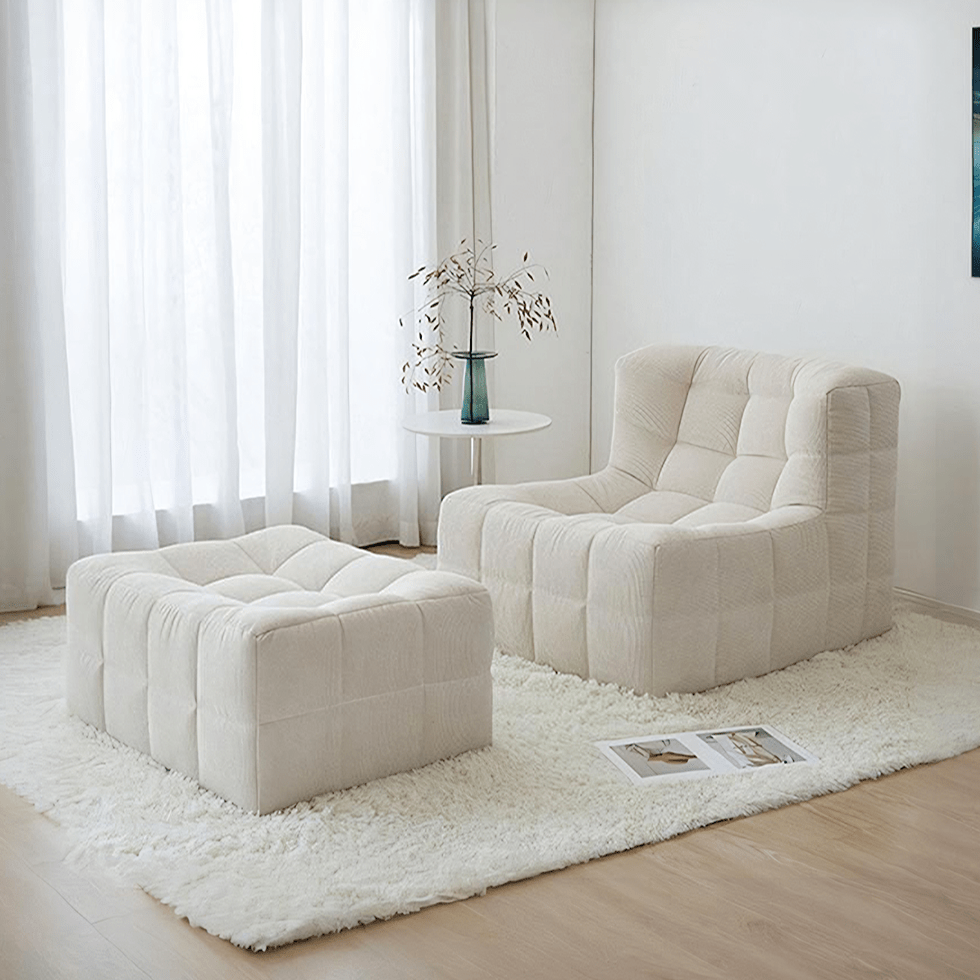 Bernice White Loung Chair And Ottoman, White Corduroy - Miola