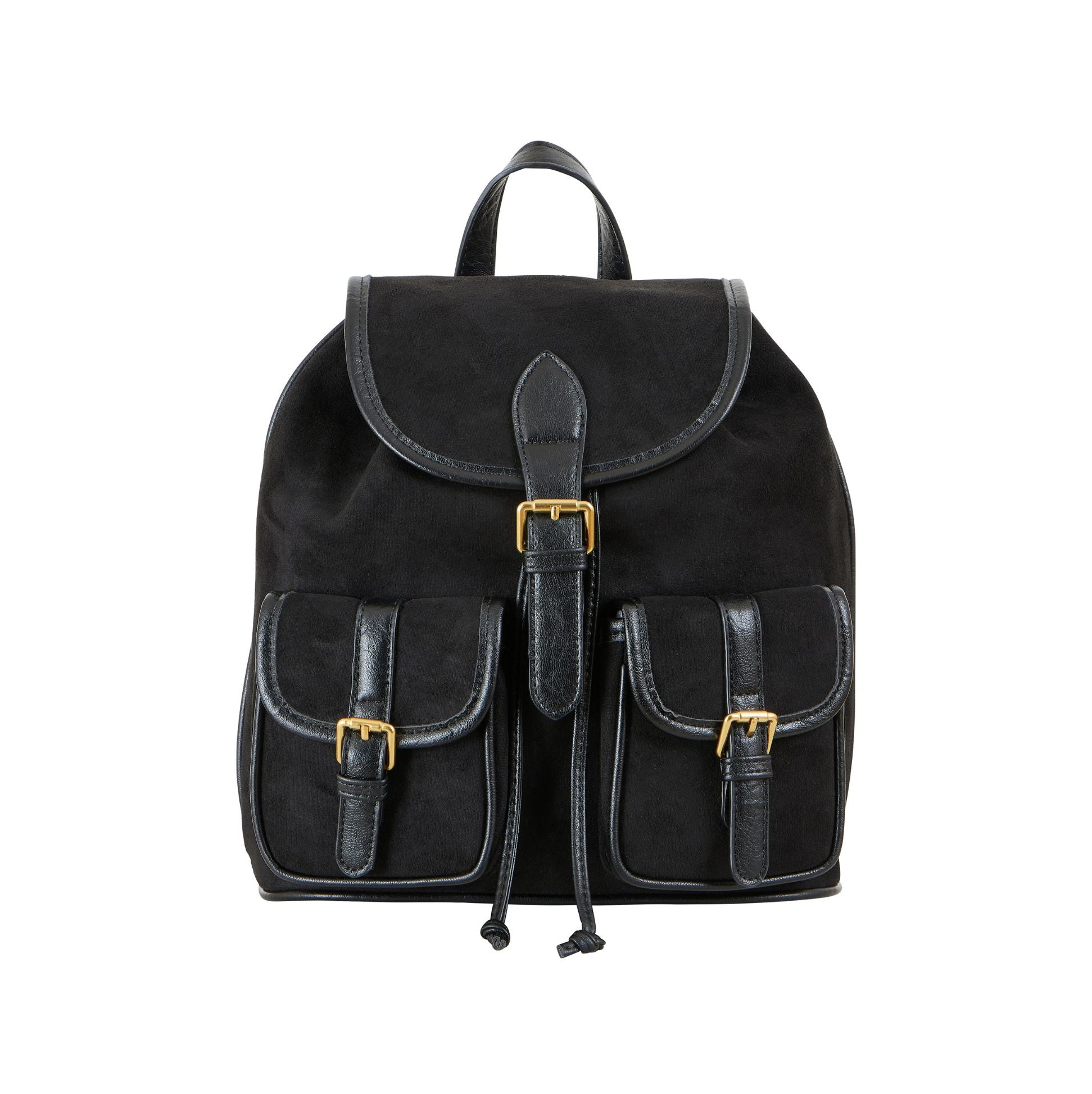 Black Faux Suede Pocket Rucksack