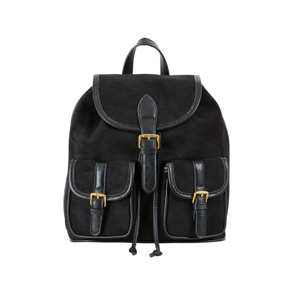 Black Faux Suede Pocket Rucksack - Miola