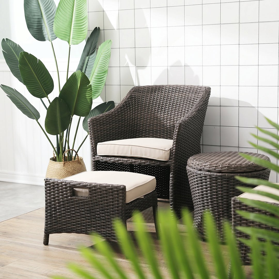 Bosco Rattan Garden Armchair And Ottoman, Indoor/ Outdoor Furniture - Miola