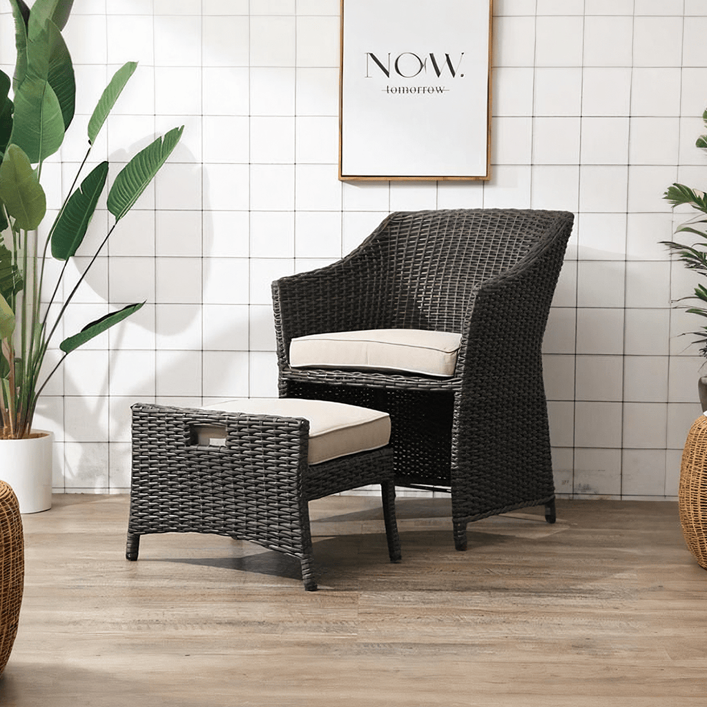 Bosco Rattan Garden Armchair And Ottoman, Indoor/ Outdoor Furniture - Miola