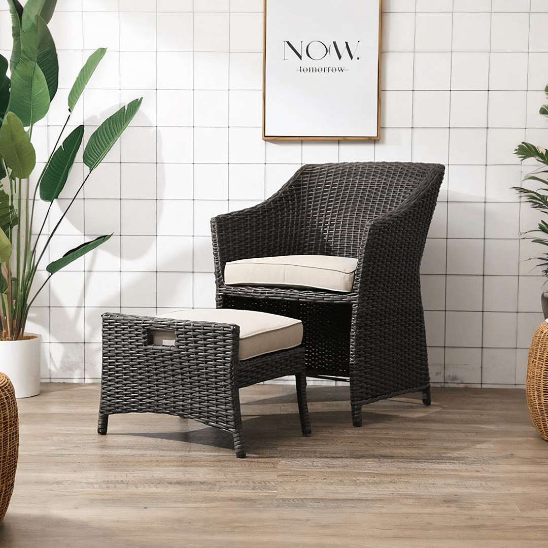 Bosco Rattan Garden Armchair And Ottoman, Indoor/ Outdoor Furniture - Miola