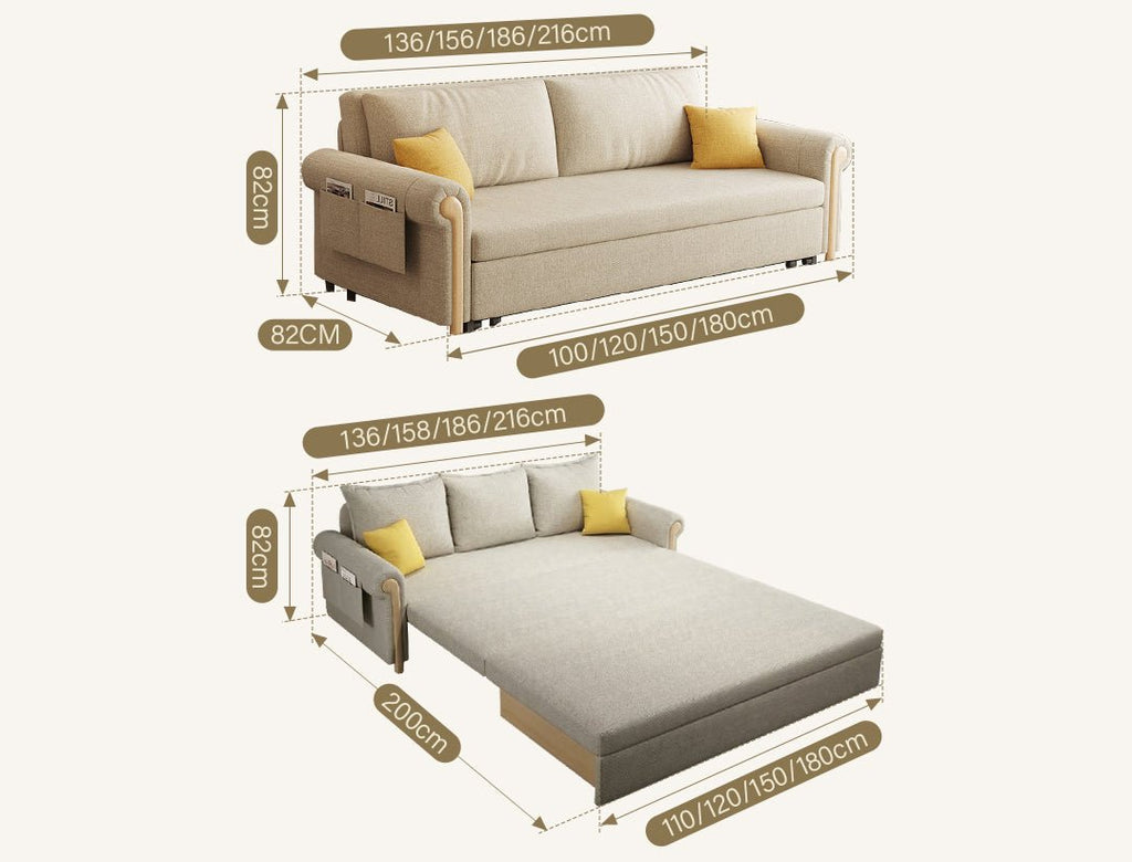Braylene Two Seater Sofa Bed, Linen - Miola