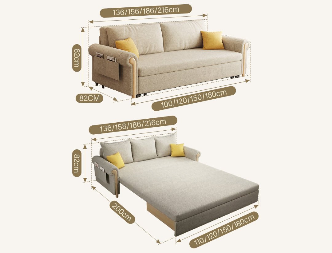 Braylene Two Seater Sofa Bed, Linen - Miola