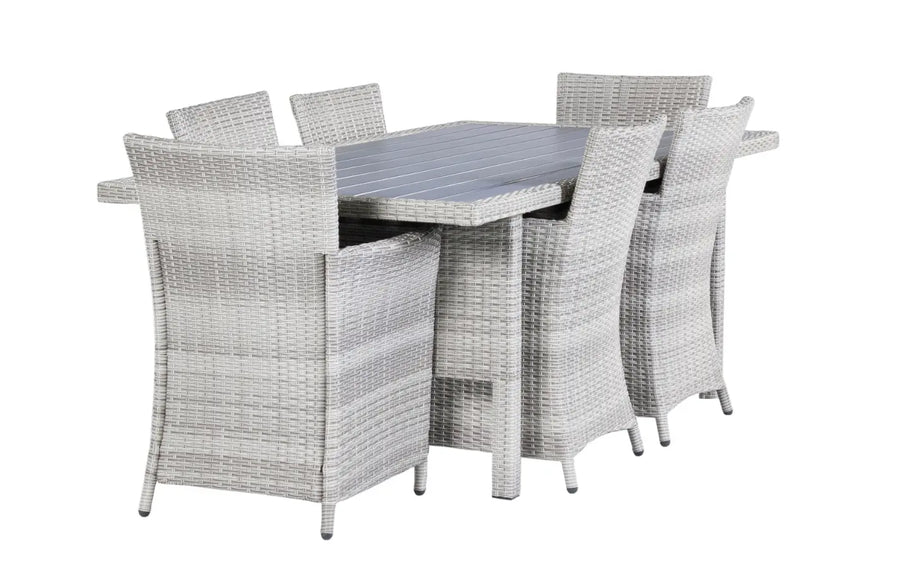 6 Seater Rectangular Rattan and Polywood Grey Garden Dining Set 200cm