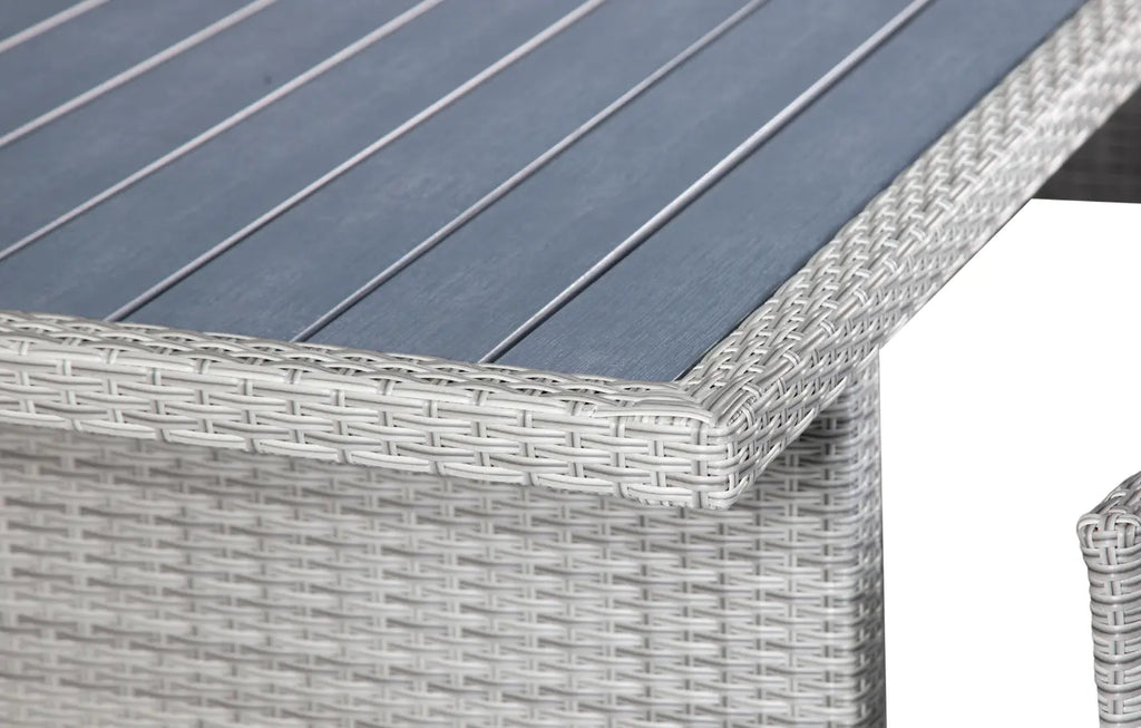 6 Seater Rectangular Rattan and Polywood Grey Garden Dining Set 200cm