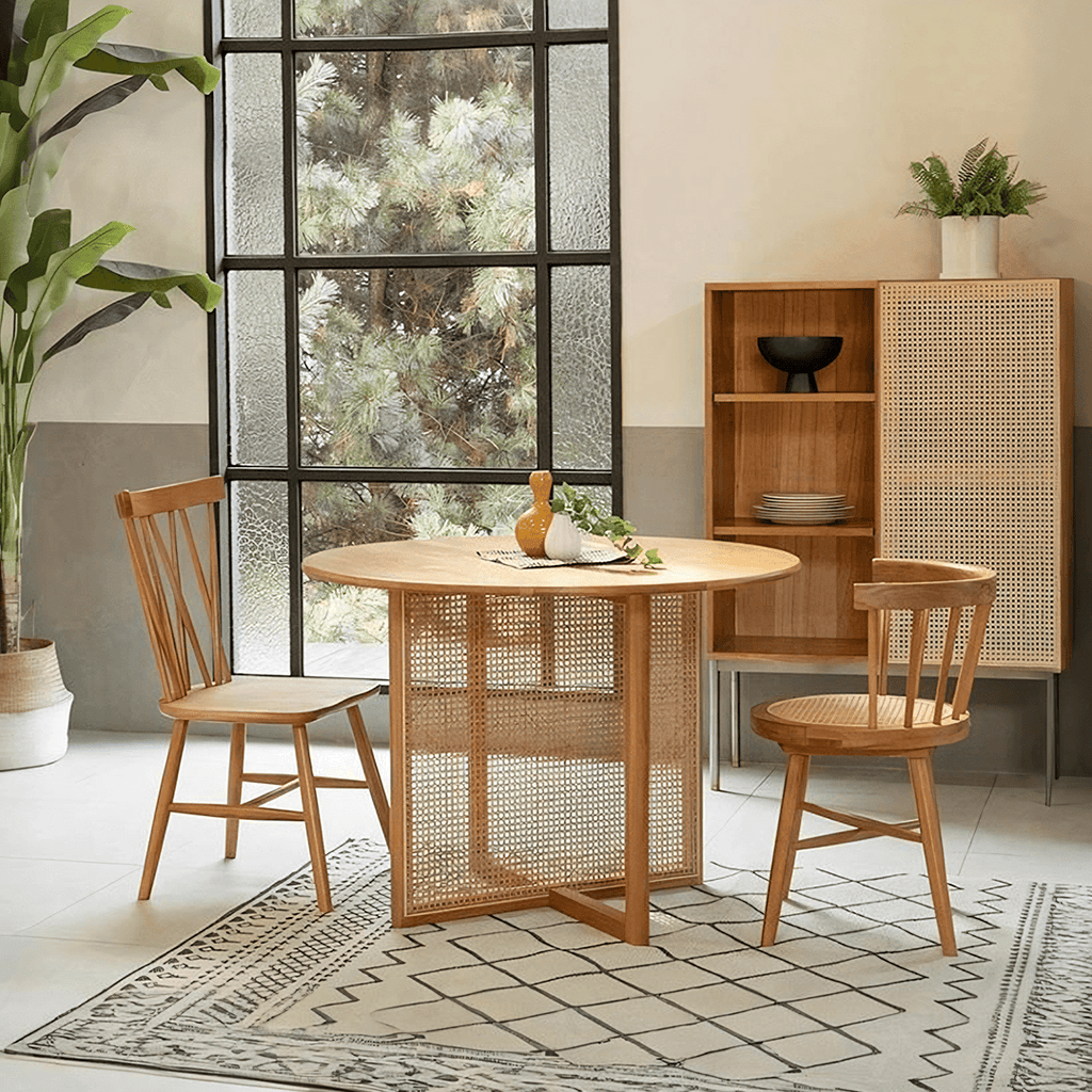 Bruce Rattan Dining Table, Light Oak, Round - Miola