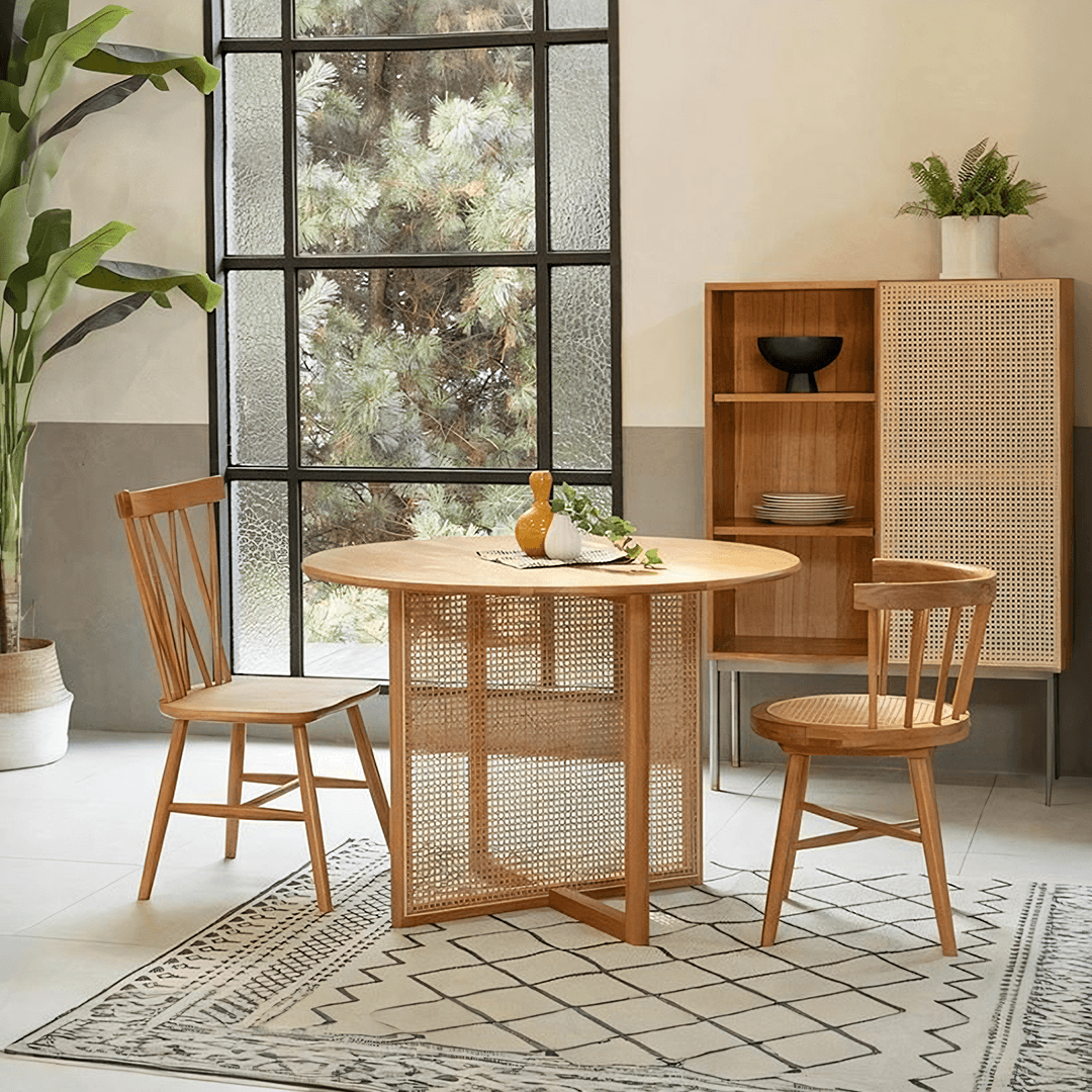 Bruce Rattan Dining Table, Light Oak, Round - Miola