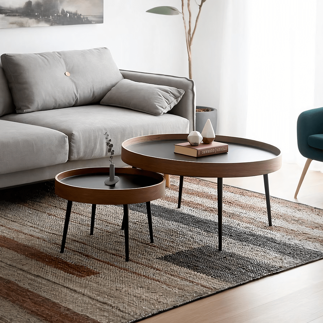 C163 Nesting Coffee Table Set, Oak & Black - Miola