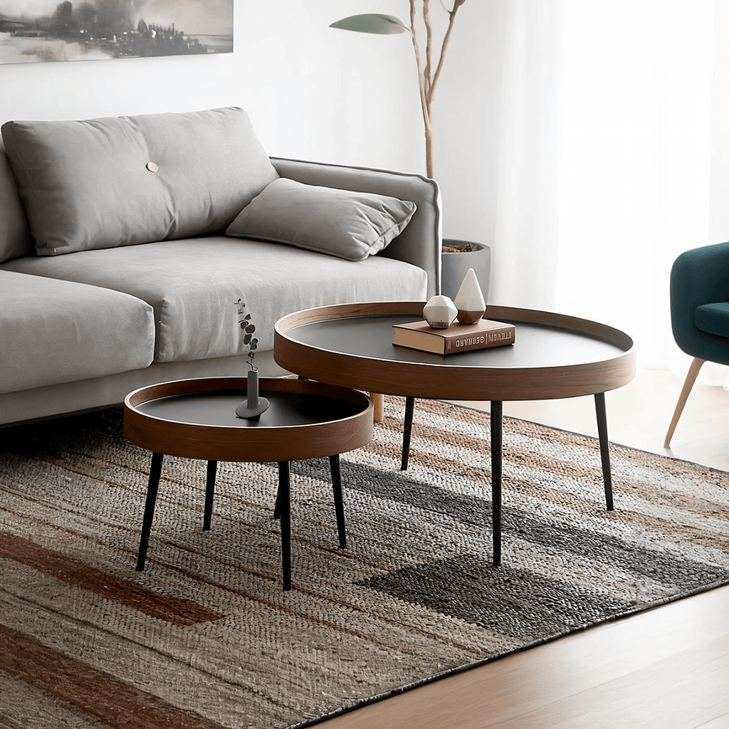 C163 Nesting Coffee Table Set, Oak & Black - Miola