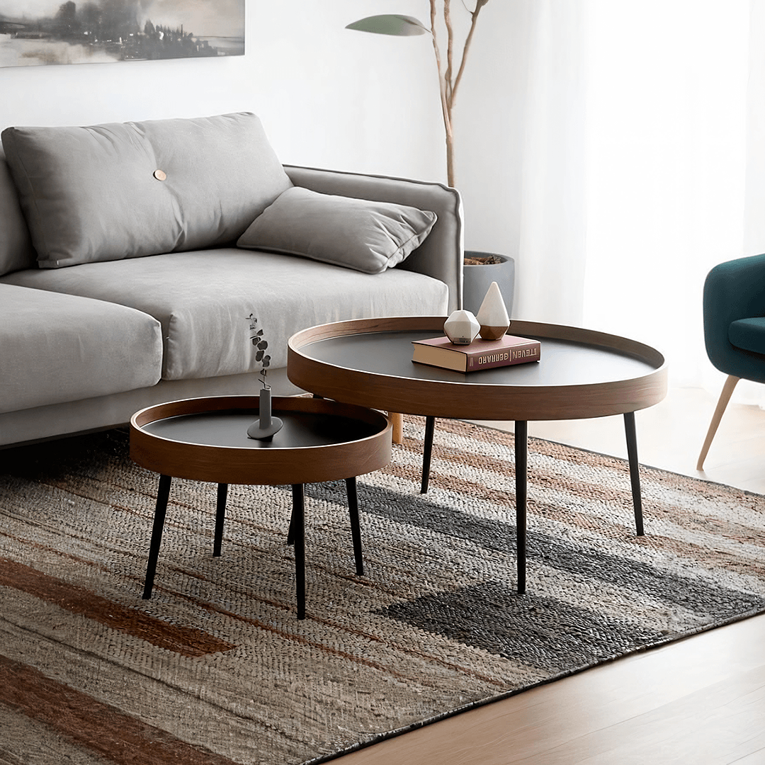 C163 Nesting Coffee Table Set, Oak & Black - Miola