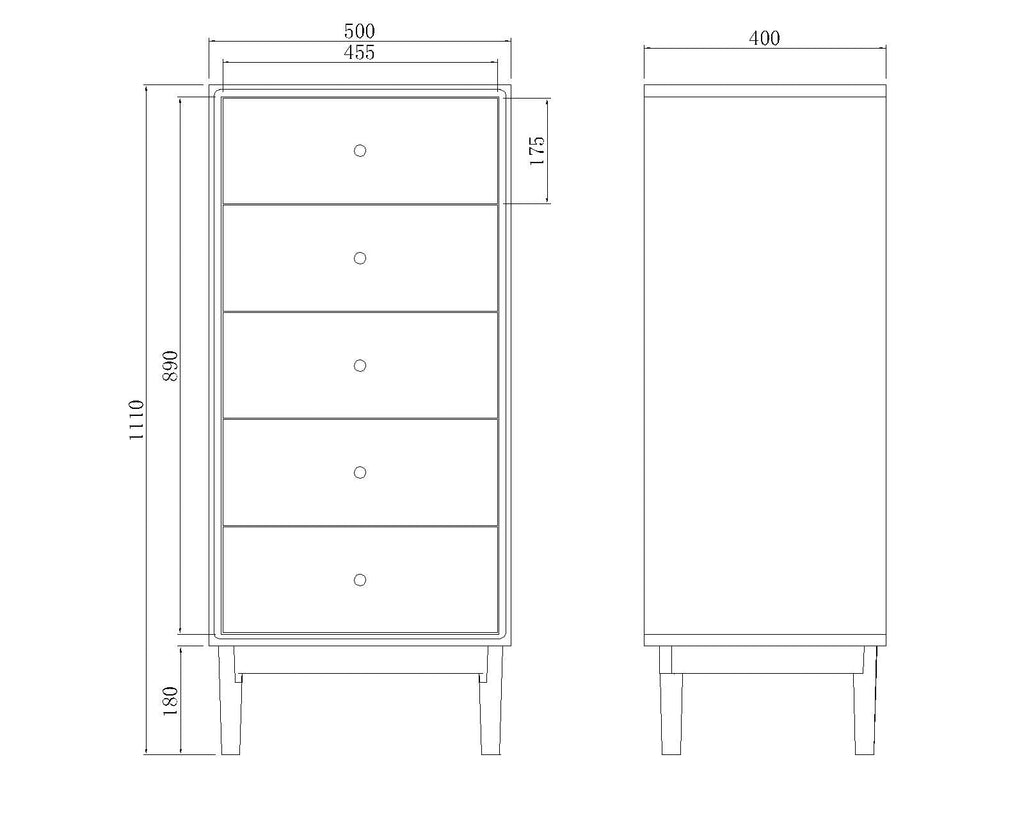 Wright Walnut Tallboy Chest of 5 Drawers - Miola