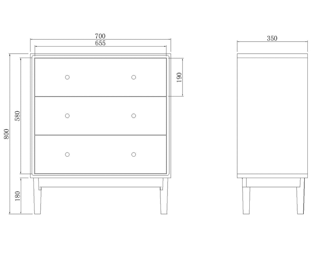 Wright Oak Chest of 3 Drawers - Miola