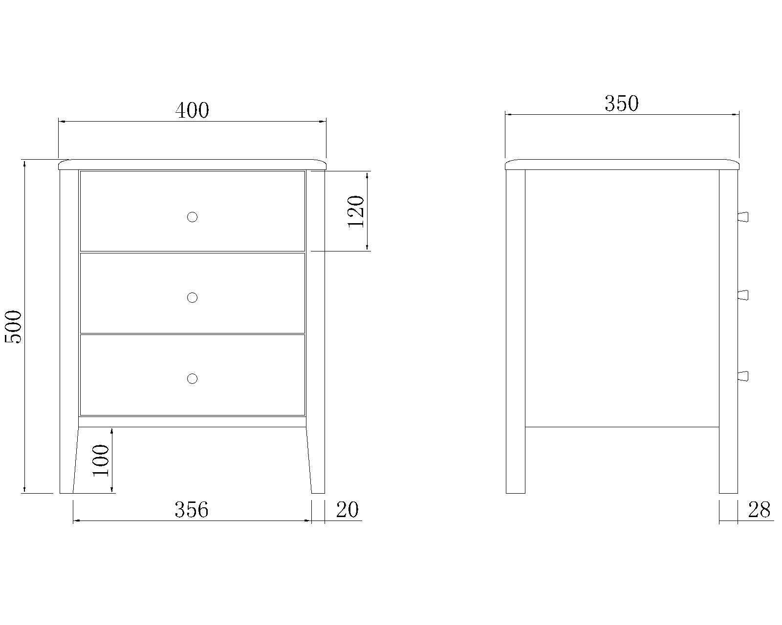 Wright Oak 3 Drawer Bedside Table - Miola