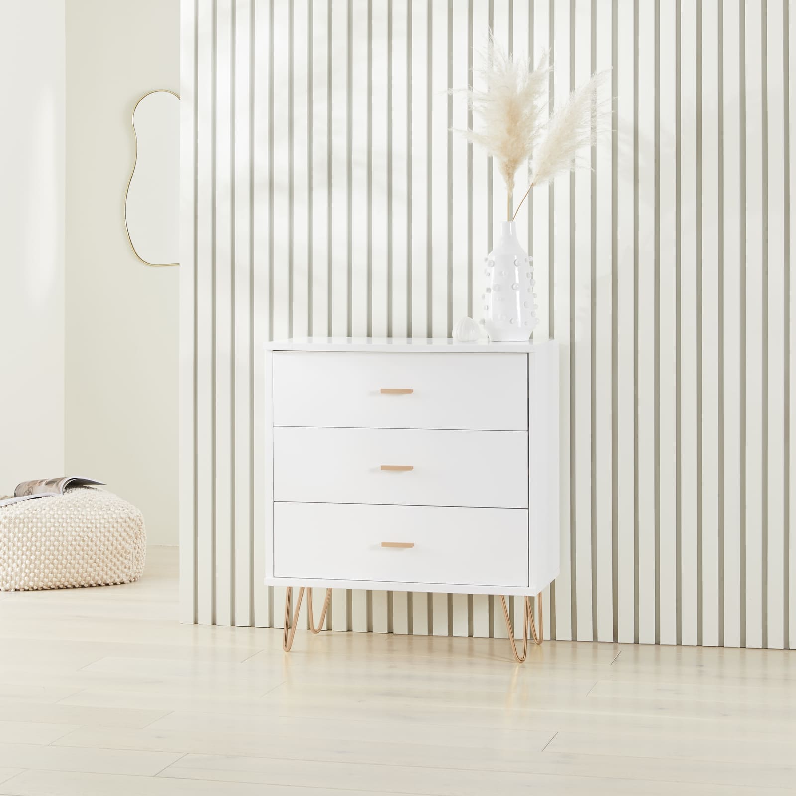 Monroe Solid Wood White Chest of 3 Drawers - Miola